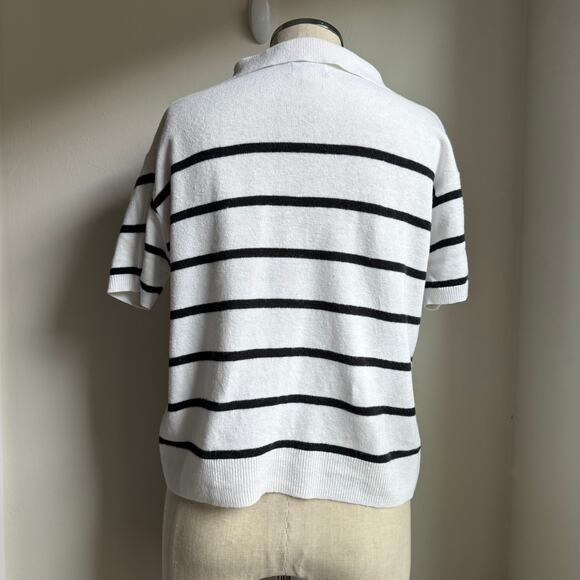 J.Crew Linen Blend Striped Polo Sweater Knit Top White Black Small - Picture 4 of 8
